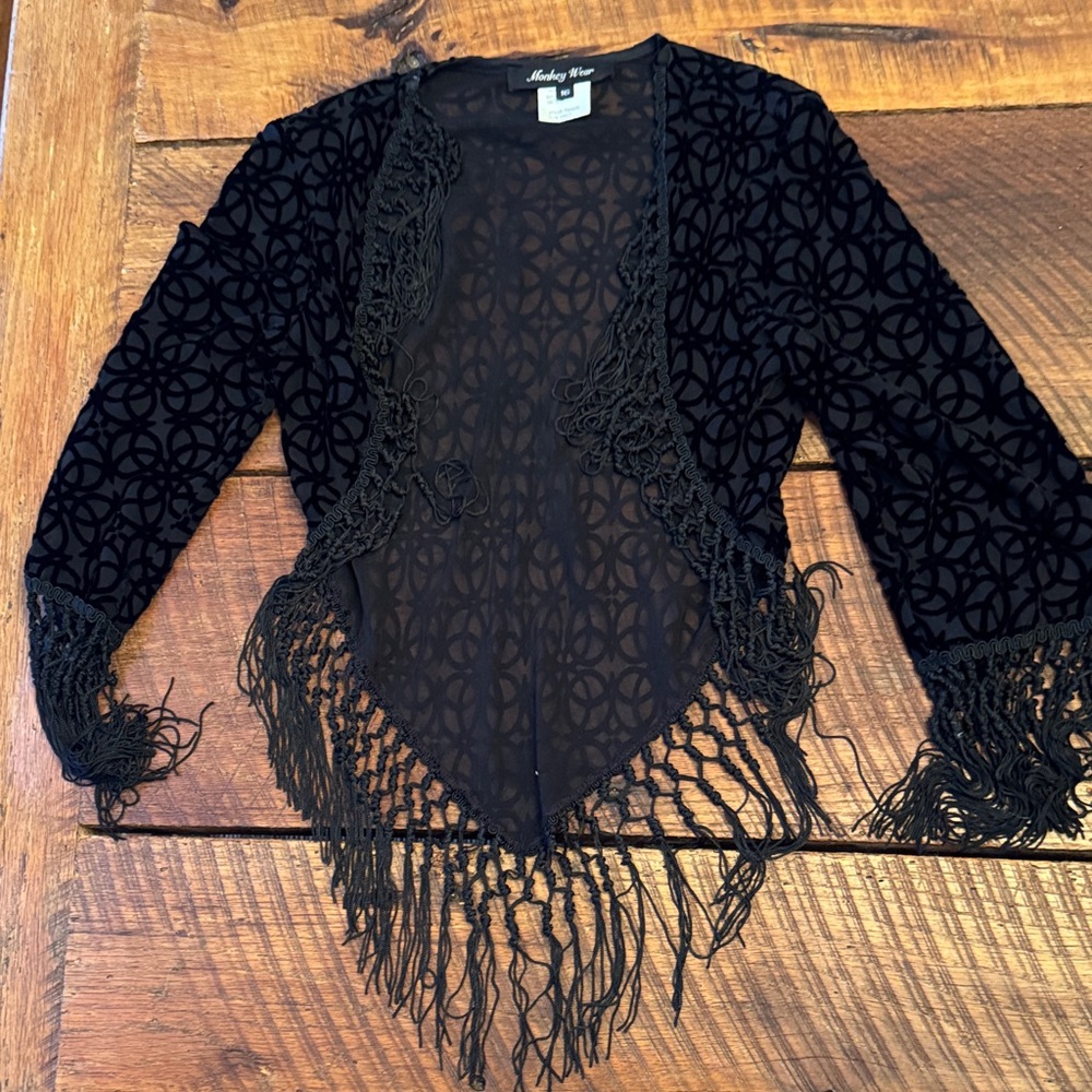 Elegant Black Patterned Fringe Shrug